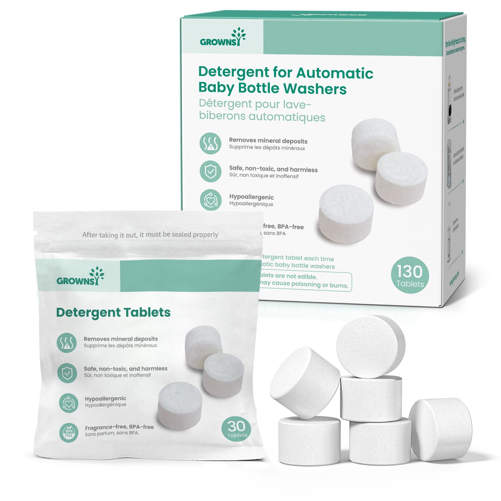 Grownsy Detergent Washing Tablets 130 PCS for Momcozy, Baby Brezza, Papablic Bottle Washer, Compatible with All Brands Baby Bottle Washers 🍁 All In One Marketplace Canada