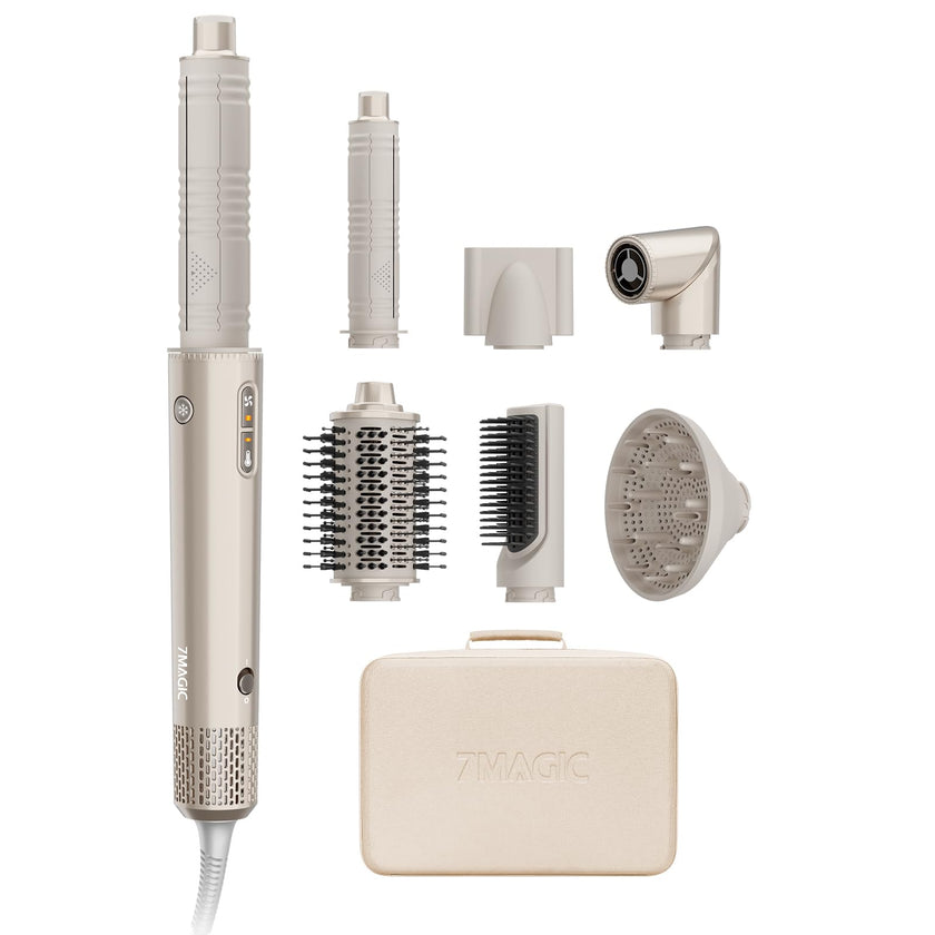7MAGIC 7 in 1 Hair Styler & Hair Dryer Brush,110,000 RPM High-Speed Negative Ionic Hot Air Styler, 1400W Powerful Blow Dryer Brush & Multi-Style for Straight,Wavy, Curly, and Coily Hair,Champagne Gold 🍁 All In One Marketplace Canada