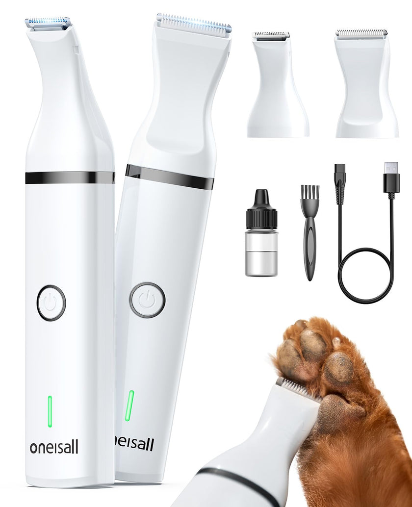oneisall Dog Clippers with Double Blades,Cordless Small Pet Hair Grooming Trimmer,Low Noise for Trimming Dog's Hair Around Paws, Eyes, Ears, Face, Rump (White) 🍁 All In One Marketplace Canada