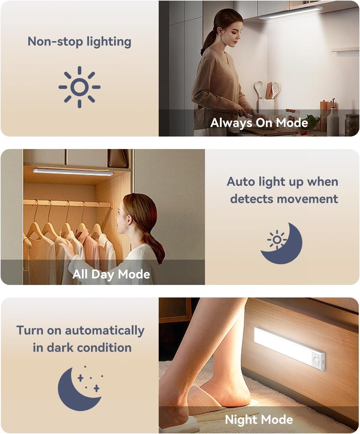 Under Cabinet Lighting, LED Motion Sensor Light Indoor, 2200mAh USB Rechargeable Closet Lights Battery Operated, Stick On Magnetic Wireless Dimmable Under Counter Lights for Kitchen, Stairs (2 Pack) 🍁 All In One Marketplace Canada