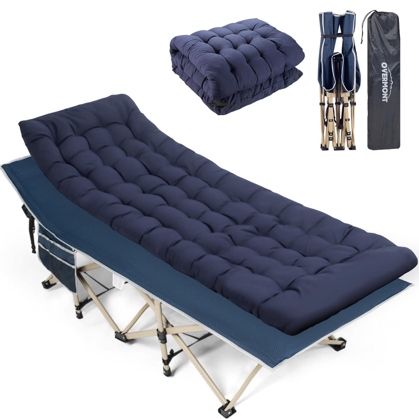 Overmont Camping Cot with Cushion - 28” Extra Wide Folding Cots for Adults Load 550 LBS with Carry Bag - Double Layer 2400D Oxford Sleeping Bed for Outdoor Travel Home Office Nap 🍁 All In One Marketplace Canada