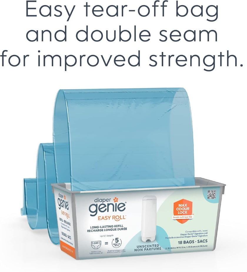 Diaper Genie Easy Roll Refill with 18 Bags - for the Diaper Genie Signature and Platinum pails | Lasts Up to 5 Months or Holds Up to 846 newborn Diapers Per Refill blue 1 Count 🍁 All In One Marketplace Canada