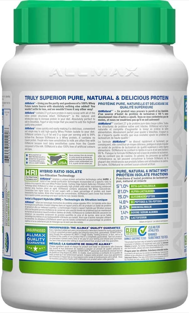 ALLMAX ISONATURAL Protein Isolate Powder, Unflavored, 2 lb, 31 Servings 🍁 All In One Marketplace Canada