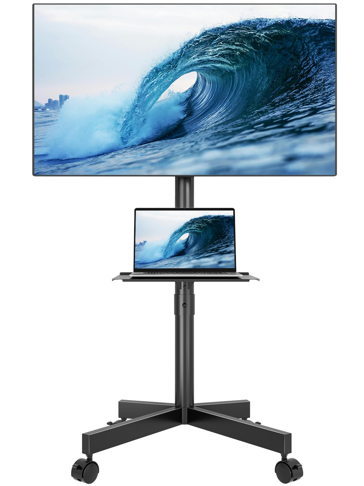 BONTEC Mobile TV Stand, Rolling TV Stand for 23-60 Inch Screens, Adjustable Floor TV Stand with Locking Wheels and Media Shelf, Compatible with VESA 100x100mm to 400x400mm, Holds up to 88 lbs, Black 🍁 All In One Marketplace Canada