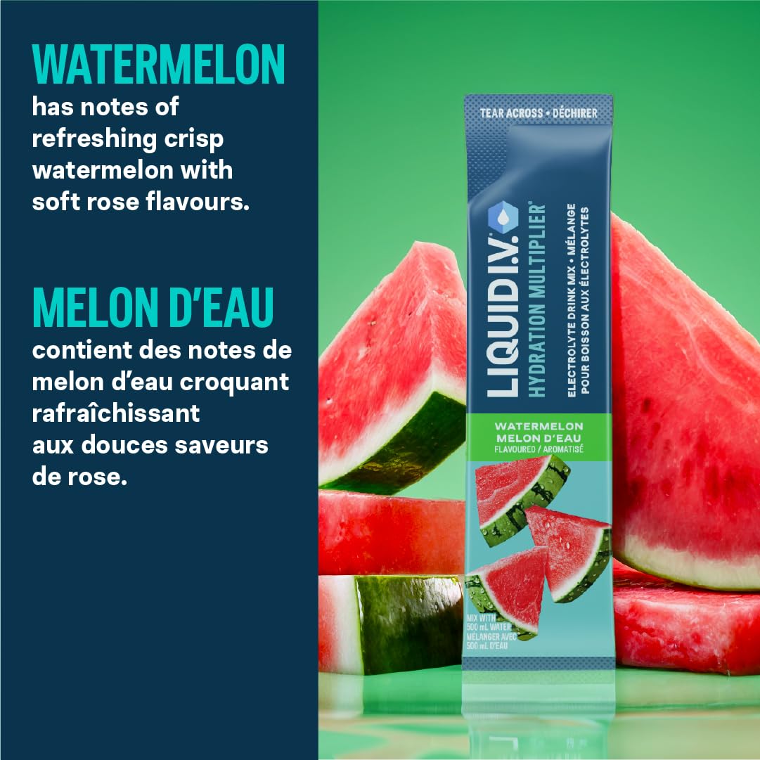 Liquid I.V. Hydration Multiplier Electrolyte Drink Mix - Enhanced Hydration Electrolyte Powder with Vitamins B3, B5, B6, B12 and C -18x On-the-go Sticks for Workout and Travel - Watermelon 🍁 All In One Marketplace Canada