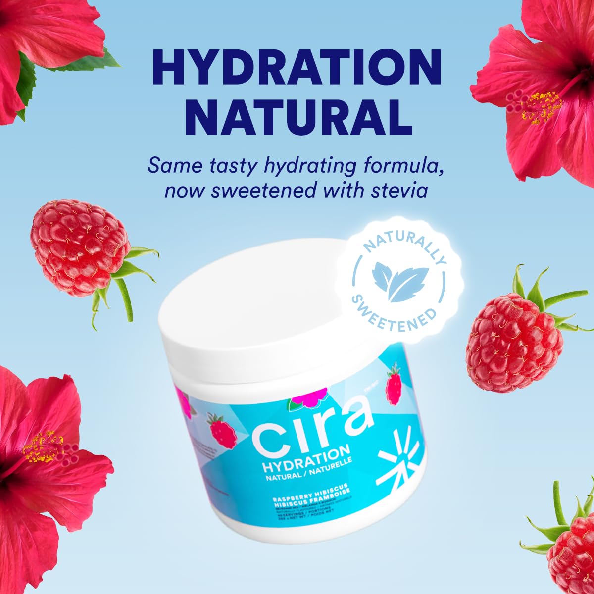 Cira Hydration Electrolytes Powder - Daily Electrolyte Powder, Sugar Free, Naturally Sweetened w/Stevia, Hydration Powder w/Himalayan Salt for Dehydration Relief - Raspberry Hibiscus, 45 Servings 🍁 All In One Marketplace Canada
