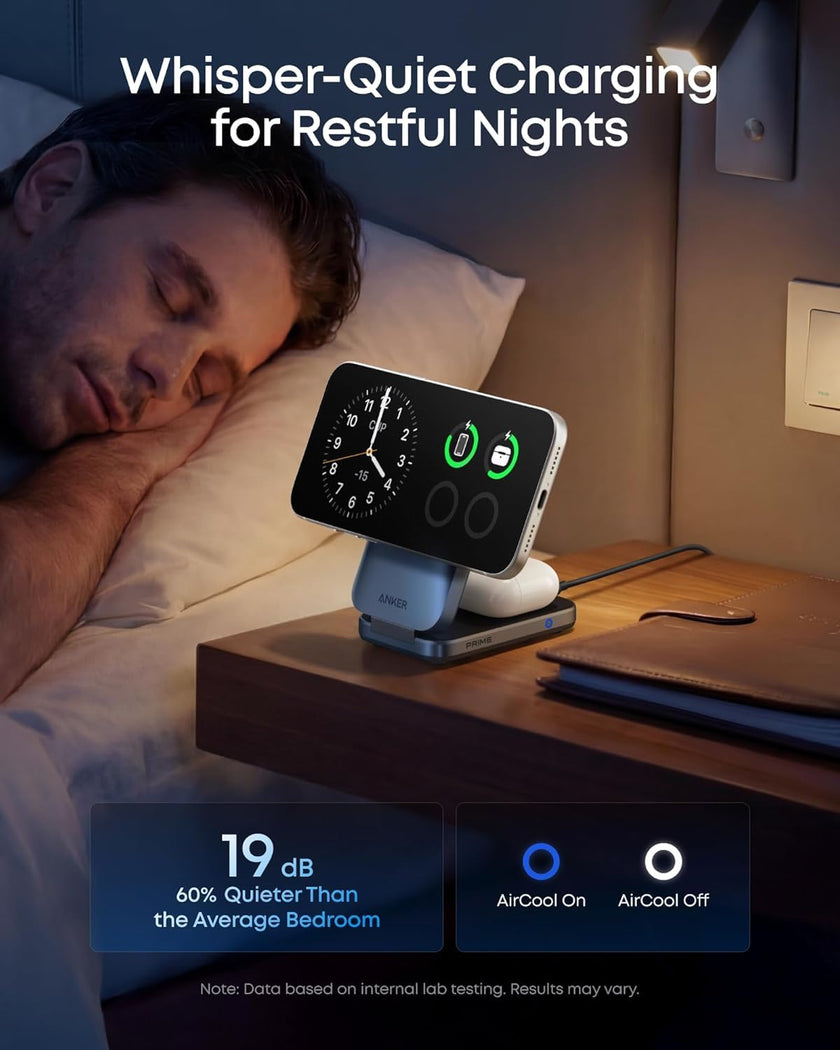 Anker Prime 3-in-1 Charging Station, AirCool Wireless Charger, 25W Qi2.2-Certified Palm-Sized Foldable MagSafe Charger Compatible with iPhone 17, Apple Watch, AirPods (Non-Battery, with Adapter) 🍁 All In One Marketplace Canada