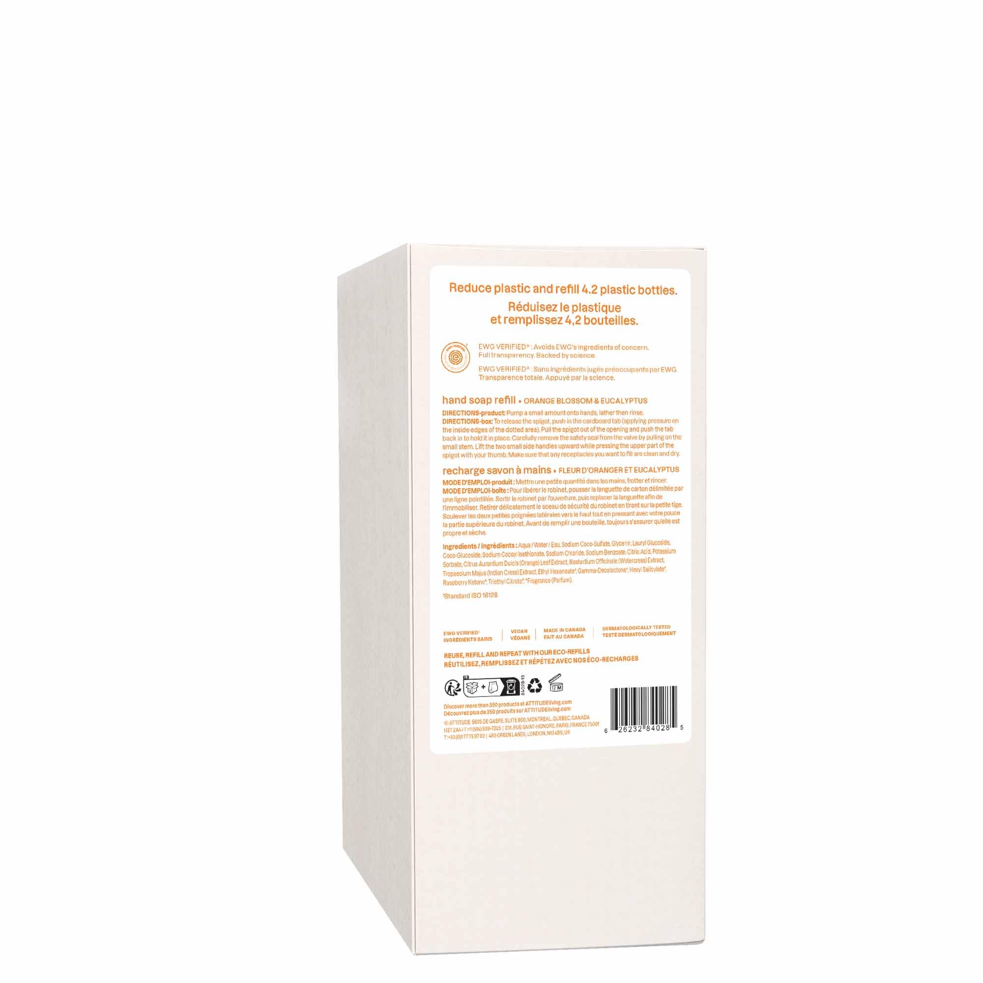 ATTITUDE Hand Soap, Made in Canada, EWG Verified, Plant and Mineral-Based Ingredients, Vegan Beauty and Personal Care Products, Bulk Refill, Orange Blossom & Eucalyptus, 2 Liters 🍁 All In One Marketplace Canada