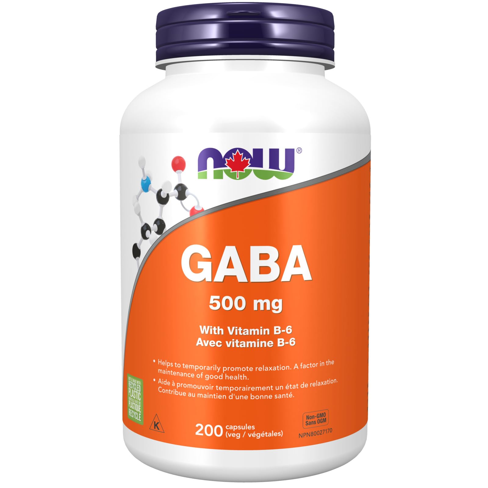 NOW Supplements, GABA (Gamma-Aminobutyric Acid) 500 mg + B-6, Natural Neurotransmitter, 200 Veg Capsules 🍁 All In One Marketplace Canada