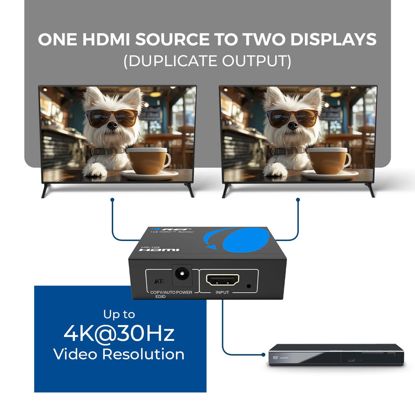 OREI HDMI Splitter 1 in 2 Out - 1x2 HDMI Splitter For TV Mirror Only - Not for Multi Monitors and HDCP Bypass, 1080P @ 60Hz & 4K @ 30Hz Resolutions – Powered HDMI splitter (HD-102) 🍁 All In One Marketplace Canada