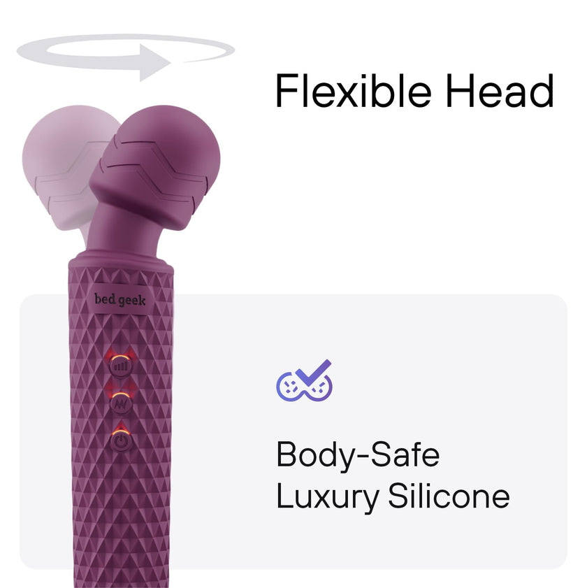 bed geek Handheld Cordless Personal Wand Massager – Waterproof, USB Rechargeable, 20 Vibration Patterns, 8 Speeds, Memory Feature, Skin-Soft Silicone for Ultimate Relaxation Tool (Purple) 🍁 All In One Marketplace Canada