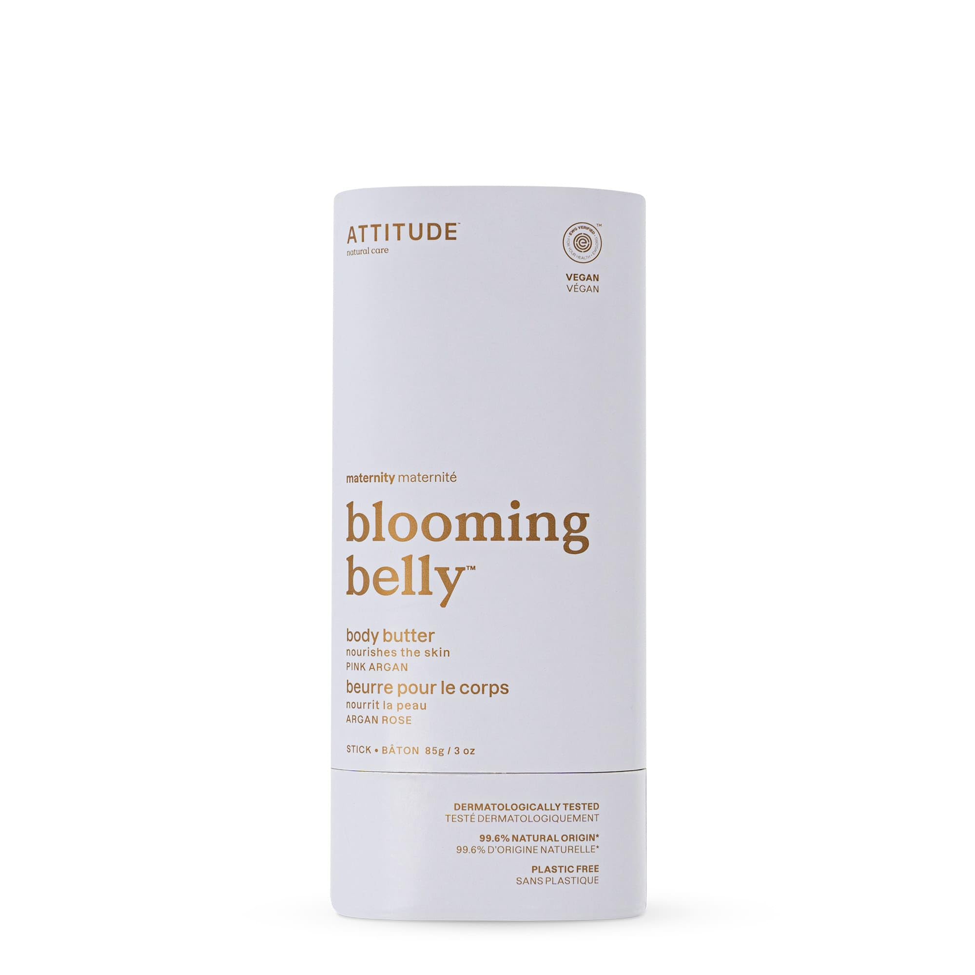 ATTITUDE Plastic-Free Body Butter Bar for Pregnant Dry and Stretched Skin, Made in Canada, EWG Verified, Vegan Maternity Products, Rose and Argan Oil, 85 grams 🍁 All In One Marketplace Canada
