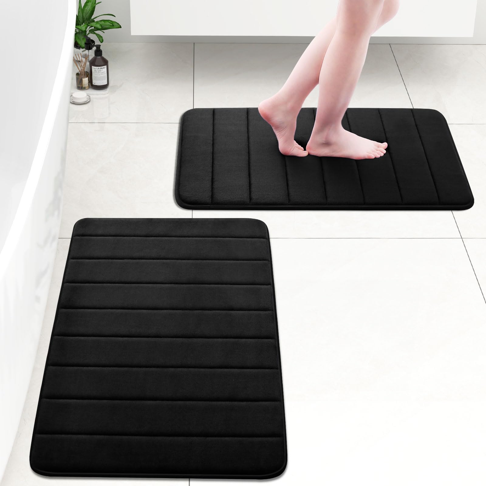 OLANLY Soft Memory Foam Bath Mat, Non-Slip and Super Absorbent Bathroom Mat, Machine Washable Quick Dry Bath Mats for Bathroom, Shower, and Tub, 16