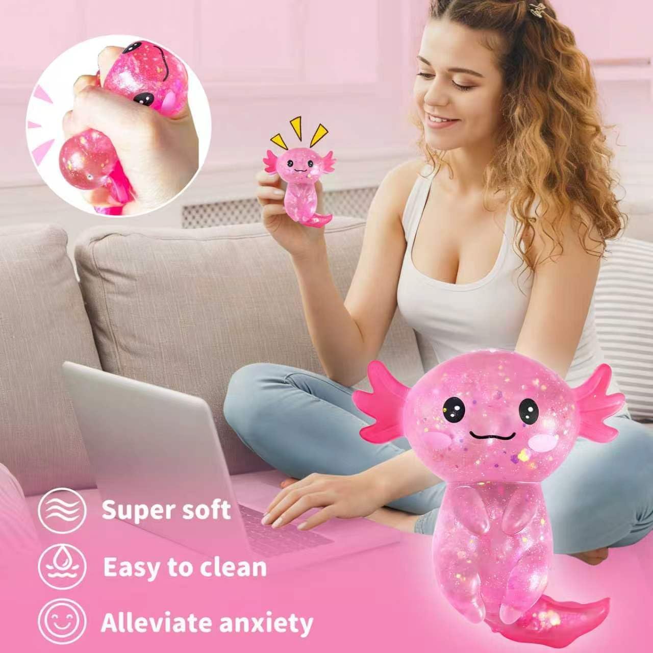 2Pcs Axolotl Squishy, Axolotls Design Squeeze Stress Ball, Axolotls Balls Sensory Stress for Party Favors Birthday Gift 🍁 All In One Marketplace Canada