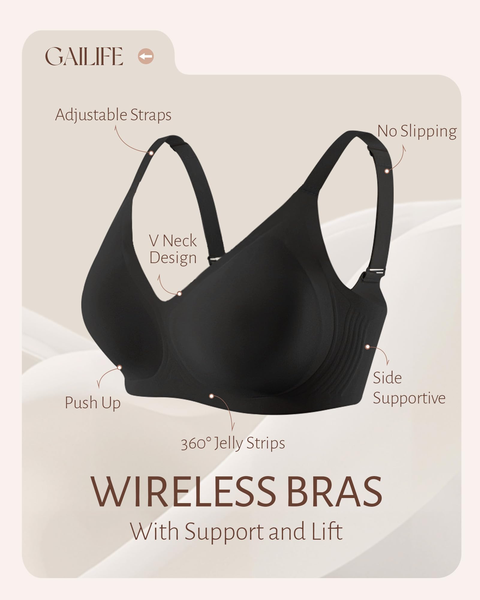 Gailife Womens Jelly Bra for Women Wireless Bras Seamless No Underwire Supportive Full Coverage T-Shirt Bra -New-Black-M 🍁 All In One Marketplace Canada