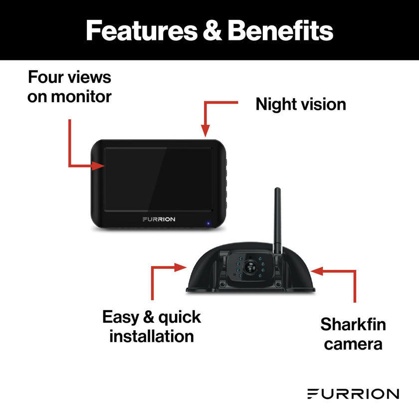 Furrion Vision S Wireless RV Backup Camera System with 4.3-Inch Monitor, 1 Rear Sharkfin Doorway Security, Infrared Night Vision, Wide-Angle View, Hi-Res, Waterproof - FOS43TASF 🍁 All In One Marketplace Canada
