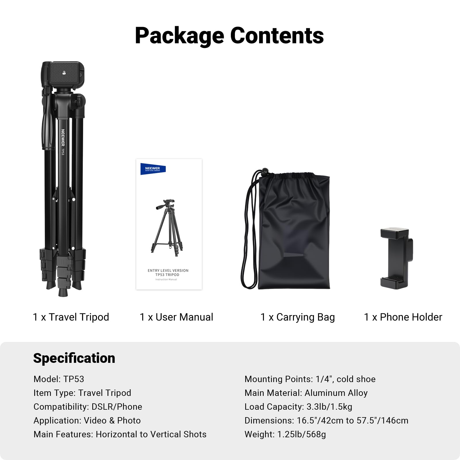 NEEWER Entry Level Version TP53 Tripod for Cell Phone & Camera, Metal 🍁 All In One Marketplace Canada
