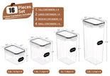 PRAKI Airtight Food Storage Container Set with Lids, 16 Pcs Plastic Dry Food Canisters for Kitchen Pantry Organizers and Storage, Ideal for Cereal, Flour & Sugar - Labels, Marker(Black) 🍁 All In One Marketplace Canada