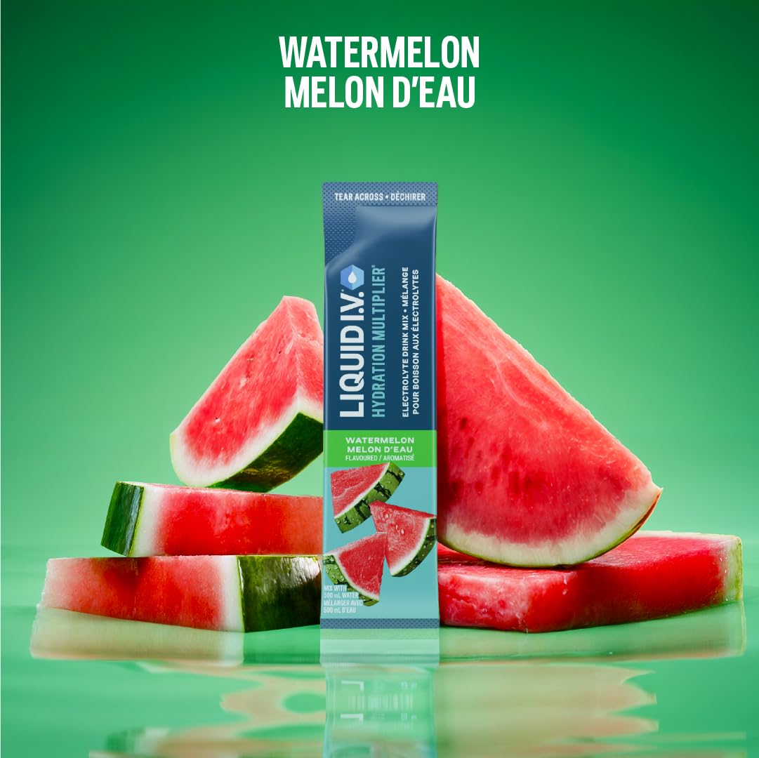 Liquid I.V. Hydration Multiplier Electrolyte Drink Mix - Enhanced Hydration Electrolyte Powder with Vitamins B3, B5, B6, B12 and C -18x On-the-go Sticks for Workout and Travel - Watermelon 🍁 All In One Marketplace Canada
