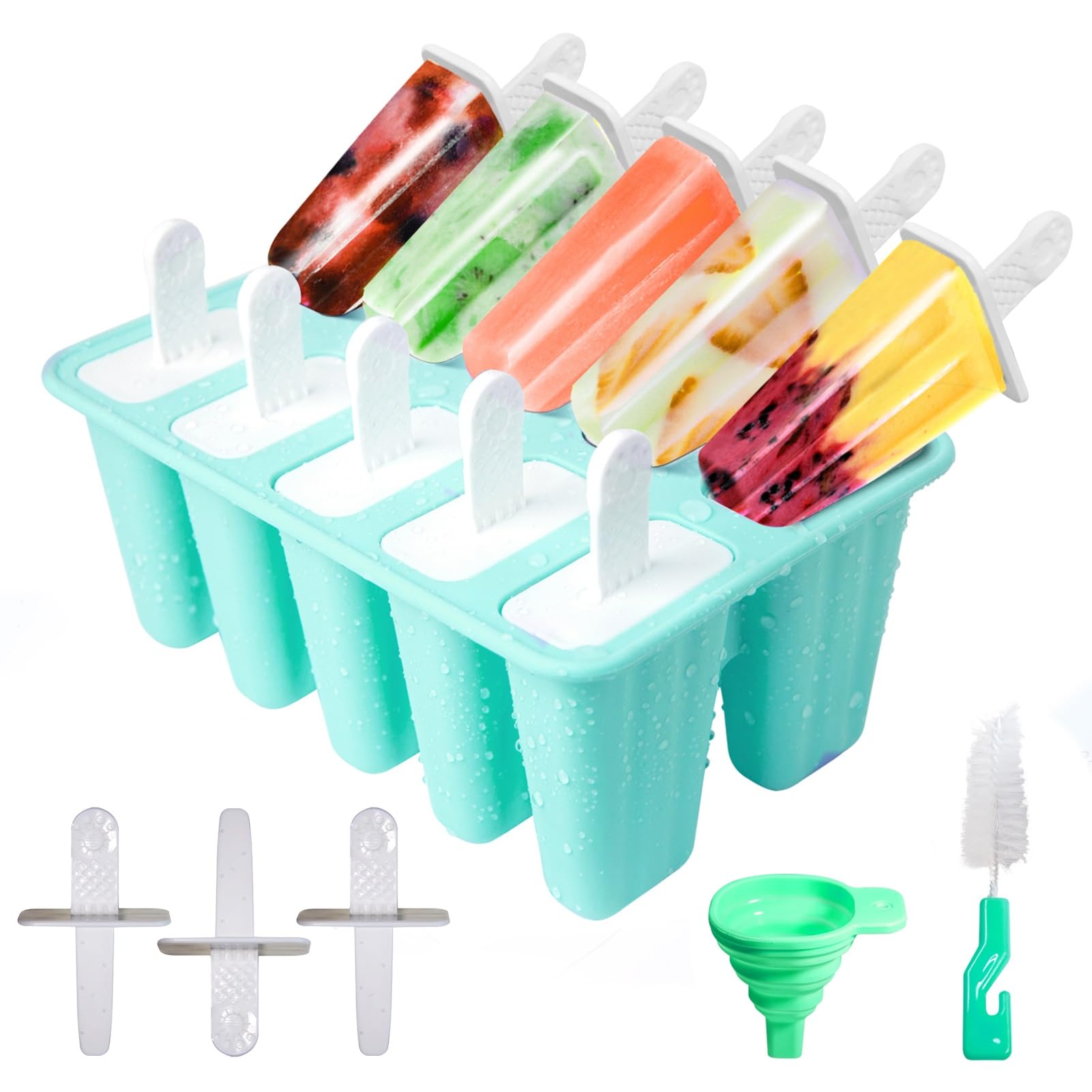 Popsicle Molds 10 Cells, Silicone Ice Cream Mould with Sticks, Non-Stick Ice Lolly Mold with Silicone Funnel and Brush, BPA Free 🍁 All In One Marketplace Canada