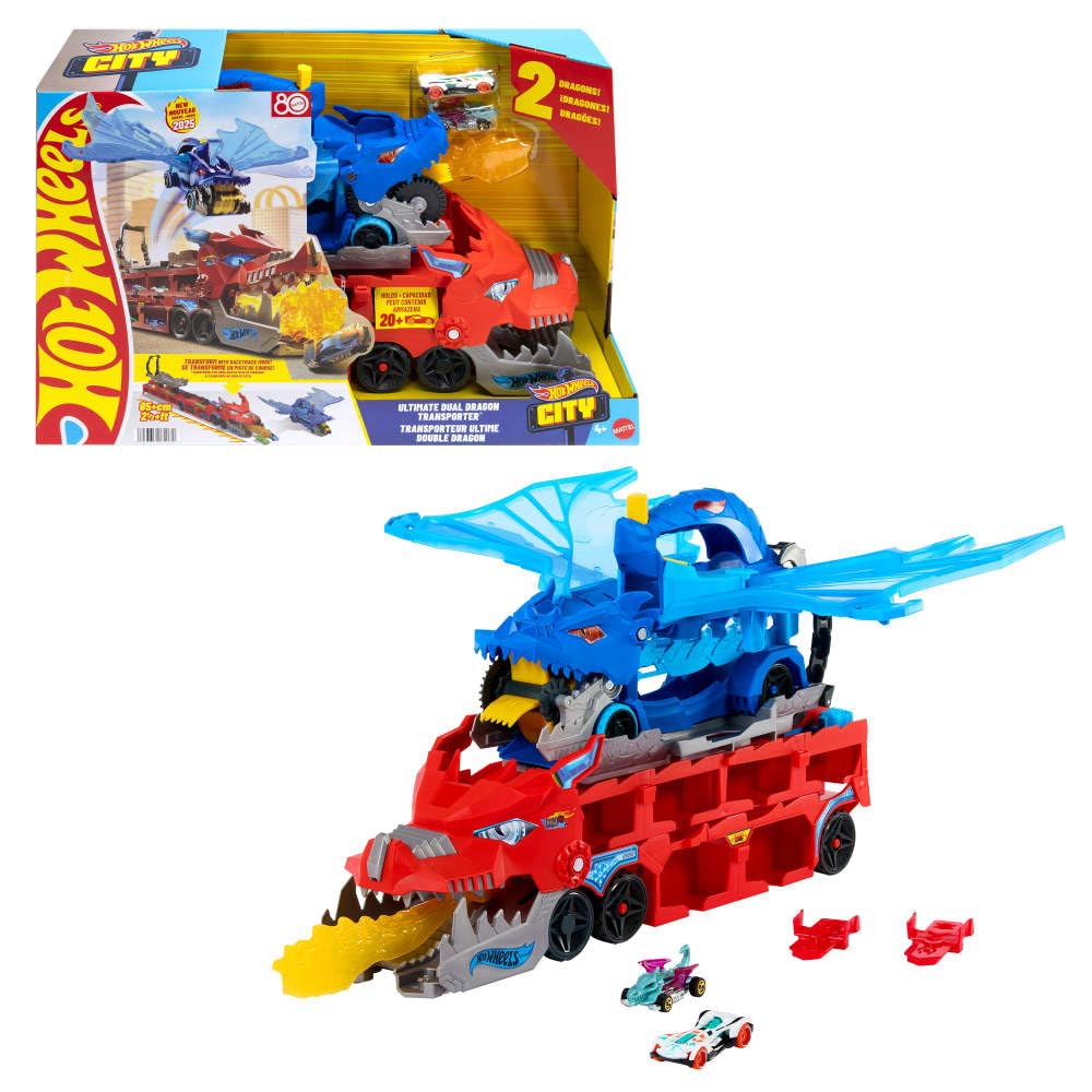Hot Wheels City Toy Car Track Set, Ultimate Dual Dragon Transporter & 2 Die-Cast Cars, Large-Scale Dragon & Detachable Dragon, Stores 20+ Vehicles 🍁 All In One Marketplace Canada
