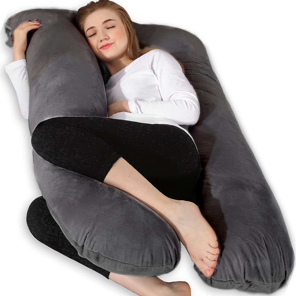 Chilling Home 59 Inch Pregnancy Pillow for Sleeping, Maternity Pillow for Pregnant Women, Full Body Pillow for Adults, Comfort U Shaped Pregnancy Pillow with Removable Washable Velvet Cover, Dark Grey 🍁 All In One Marketplace Canada