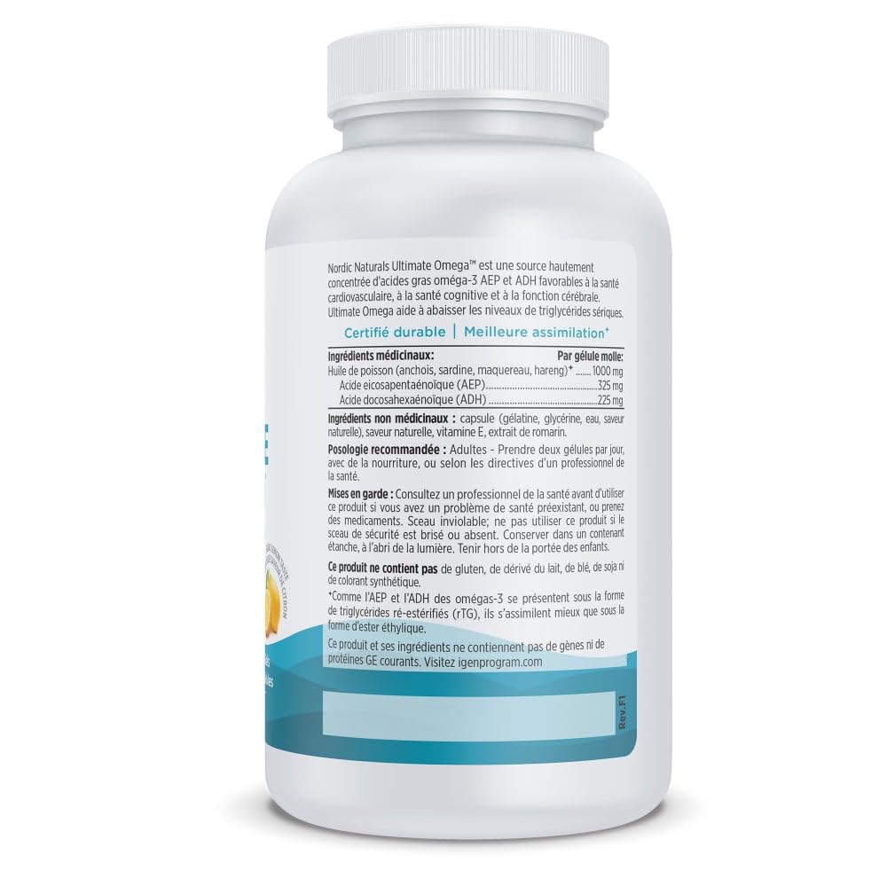 Nordic Naturals Ultimate Omega SoftGels - Omega-3 Supplement, Concentrated Fish Oil With More DHA and EPA, Supports Heart Health, Brain Development and Overall Wellness, Lemon, 120 Count 🍁 All In One Marketplace Canada