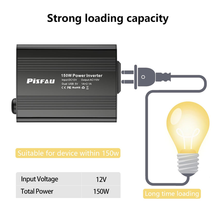 150W Power Inverter 12V DC to 110V AC Car Plug Adapter Outlet Converter with 3.1A Dual USB AC car Charger for Laptop Computer Black 🍁 All In One Marketplace Canada
