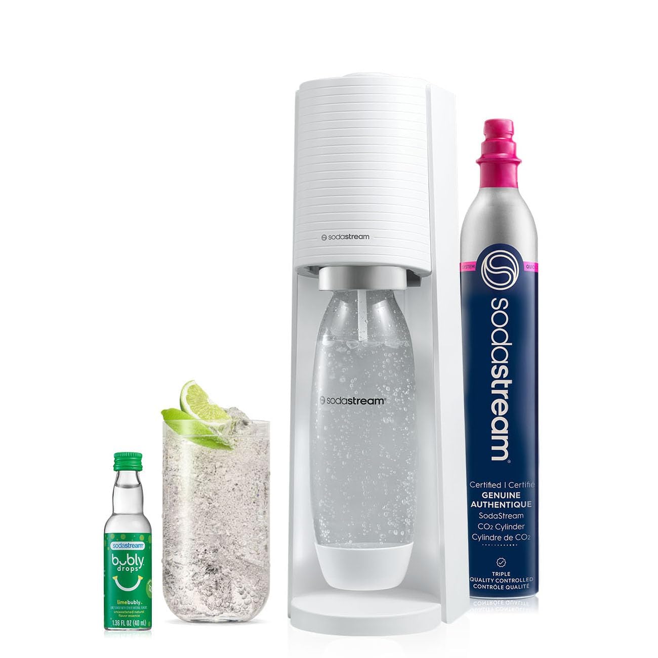 SodaStream Terra Sparkling Water Maker Bundle (White), with CO2, DWS Bottle, and Bubly Drops Flavors 🍁 All In One Marketplace Canada
