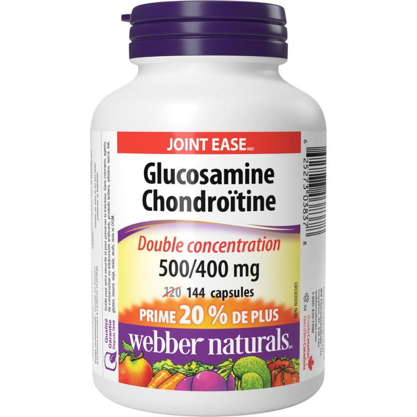Webber Naturals Glucosamine Chondroitin, Double Strength, 144 Capsules, Helps Relieve Joint Pain Associated with Osteoarthritis 🍁 All In One Marketplace Canada