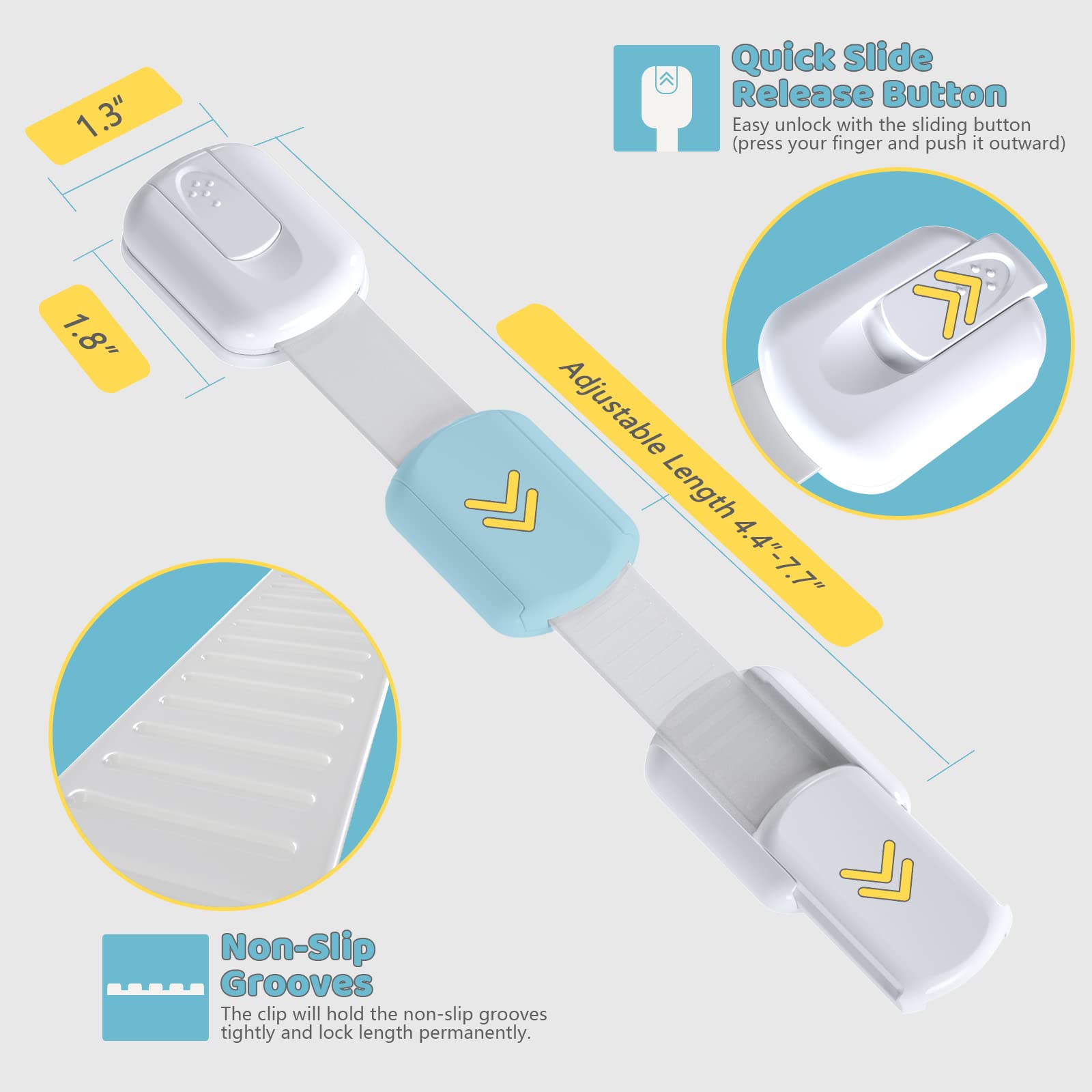4our Kiddies 14 Pack Baby Proof Cabinet Latches, Childproof Drawer Latches with 12 Extra 3M Adhesives, Adjustable No Drilling Child Safety Cabinet Strap Locks, Baby Drawer Locks for Kids Baby Safety 🍁 All In One Marketplace Canada
