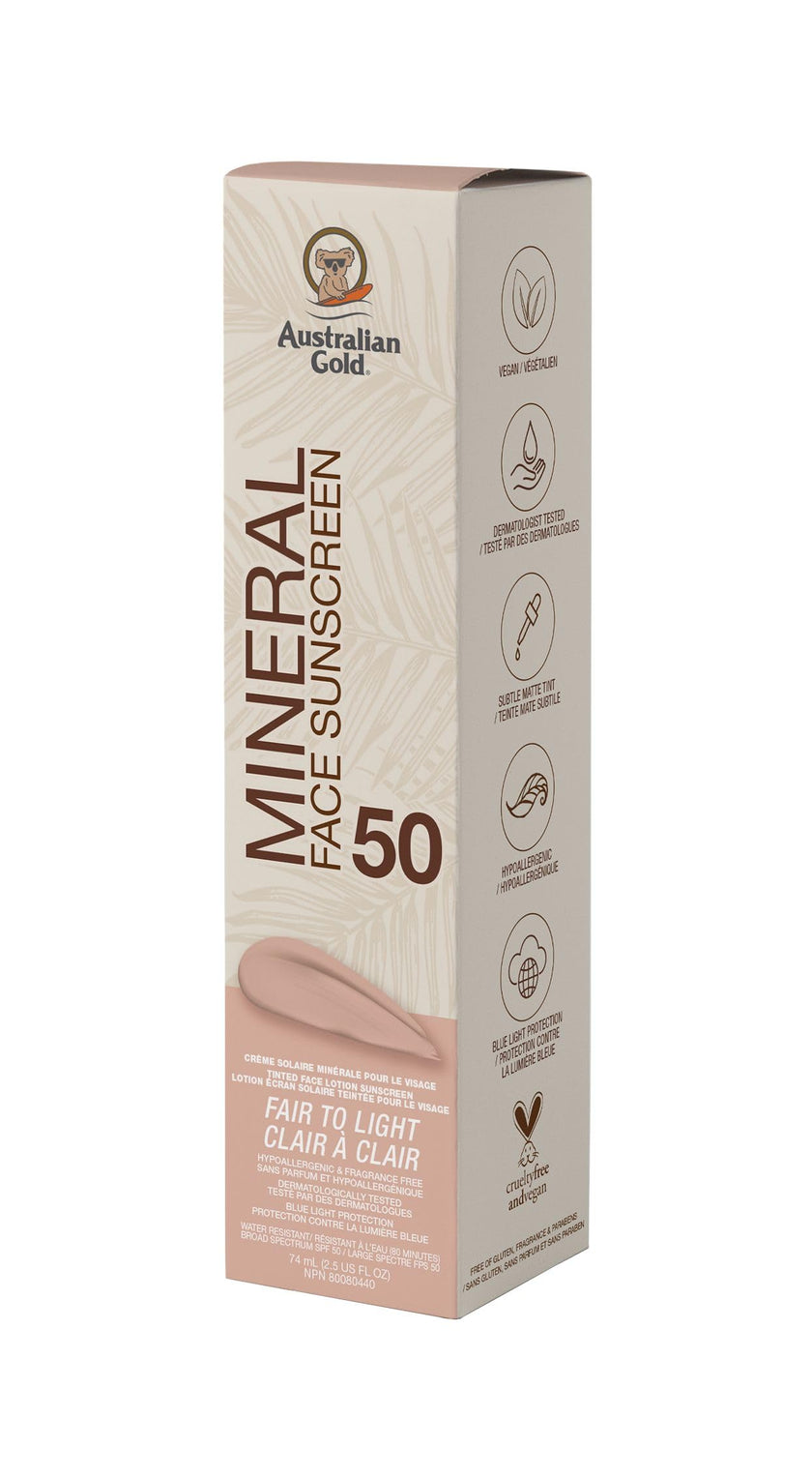 Australian Gold Mineral Face Sunscreen SPF 50 Tinted Fair to Light Fragrance Free BB Cream, 74ml 🍁 All In One Marketplace Canada
