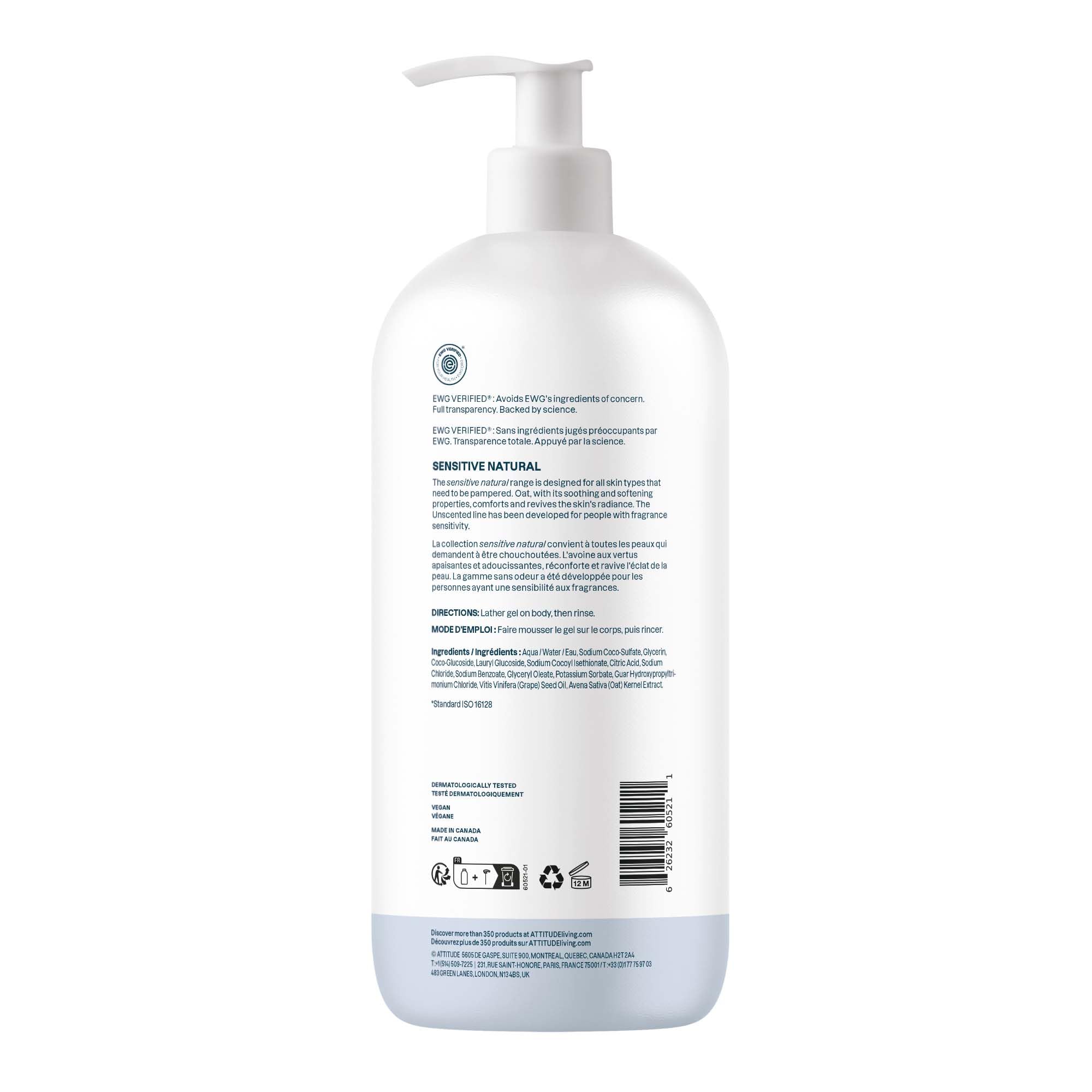 ATTITUDE Body Wash for Sensitive Skin, EWG Verified Shower Gel, Soothing Oat, Dermatologically Tested, Plant and Mineral-Based, Vegan Personal Care, Unscented, 946 mL 🍁 All In One Marketplace Canada