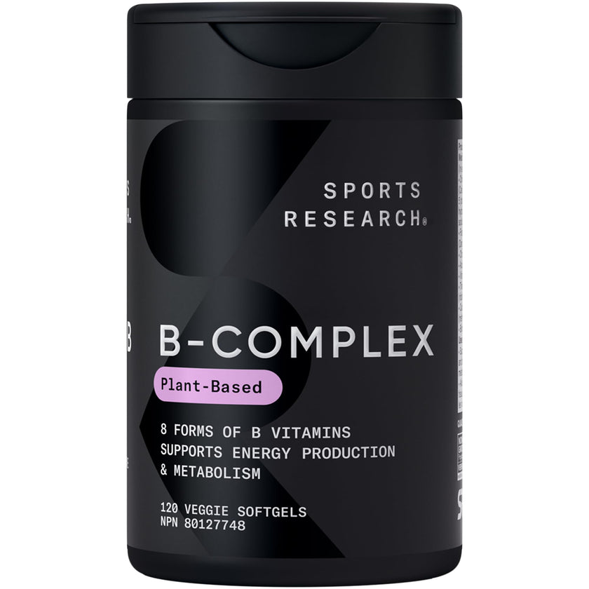 Sports Research® Vitamin B-Complex - Full Spectrum of B Vitamins with Methylated B12 & Folate - Gluten Free · Plant-Based · Non-GMO · Vegan-Friendly Formula - 120 Veggie Softgels 🍁 All In One Marketplace Canada