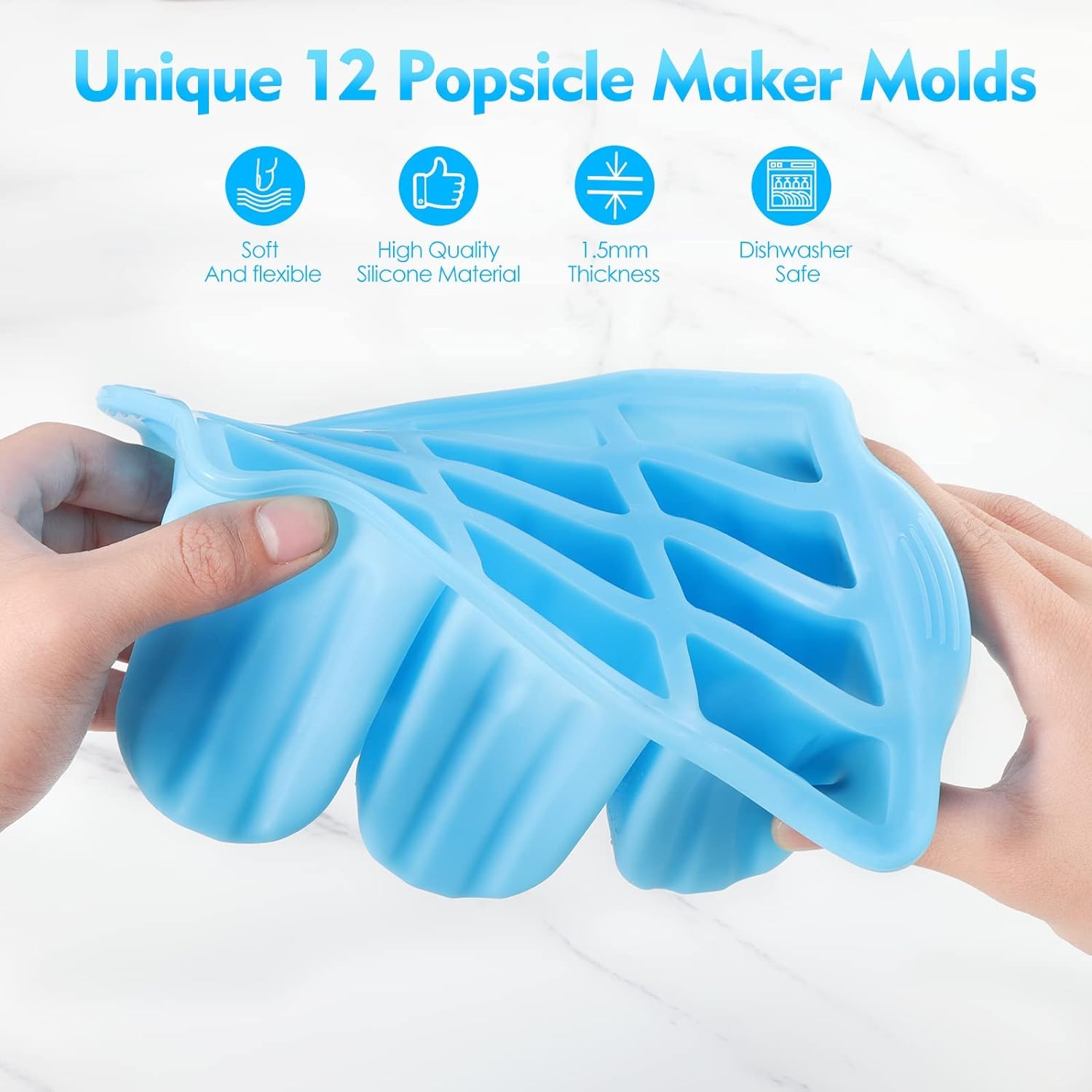 POLCANUR Popsicle Molds Silicone BPA-Free,12 Pieces Popsicle Trays for Freezer,Homemade Ice Cream Popsicle Molds,Large Ice Pop Maker Set,Reusable Ice Lolly Mould with 50PCS Popsicle Sticks 🍁 All In One Marketplace Canada