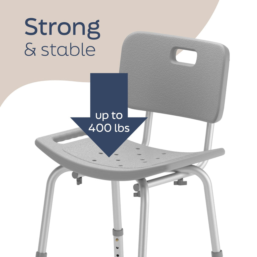 Medline Bath Chair with Back, Shower Chair has Height Adjustable Legs, Tool-Free Assembly, Shower Seat with Suction Cup Feet, Gray 🍁 All In One Marketplace Canada