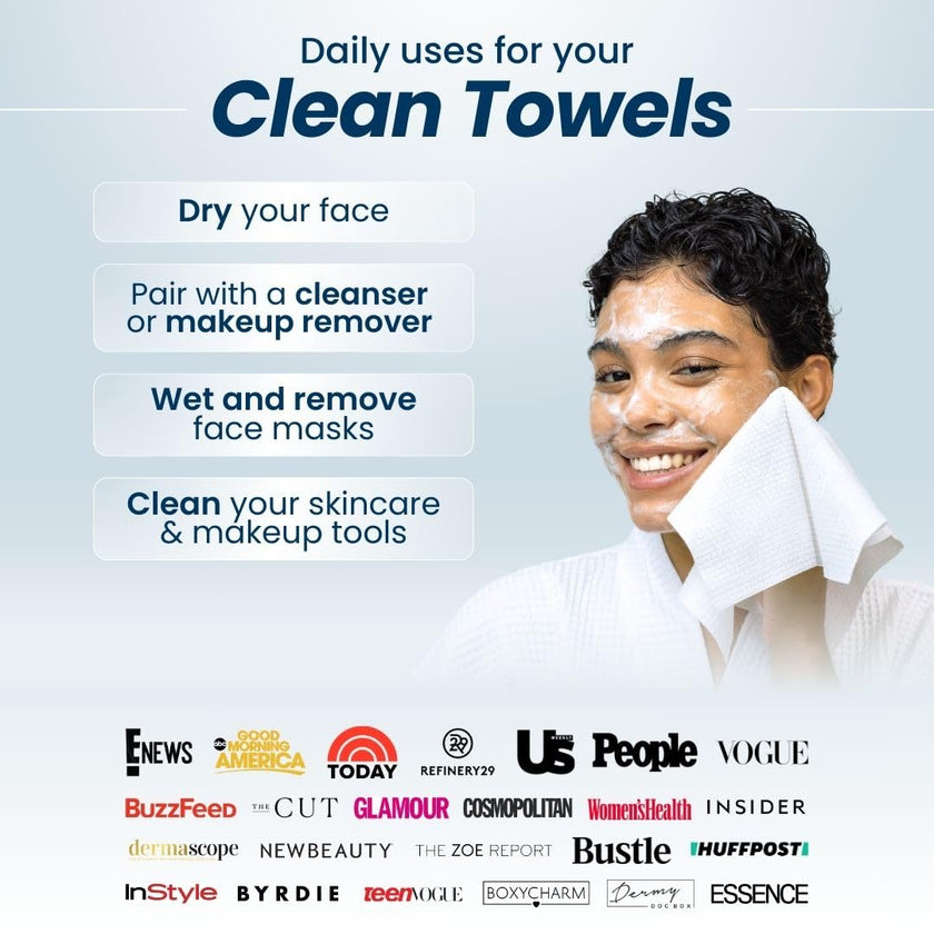 Clean Skin Club Clean Towels XL®, 100% USDA Biobased Face Towel, Disposable Face Towelette, Eczema Association Accepted, Makeup Remover Dry Wipes, Ultra Soft, 50 ct per pack, 2 Packs, 100 Ct Total 🍁 All In One Marketplace Canada