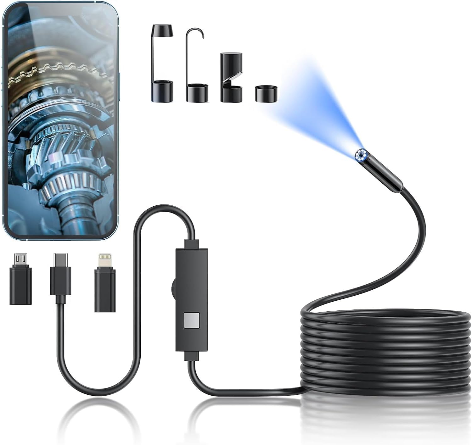 Kinpthy Endoscope Camera with Light,1920P HD Borescope Tools with 8 Adjustable LED Lights, Endoscope with Semi-Rigid Snake Camera, Inspection Borescope for iOS and Android-16.4ft Single Lens 🍁 All In One Marketplace Canada