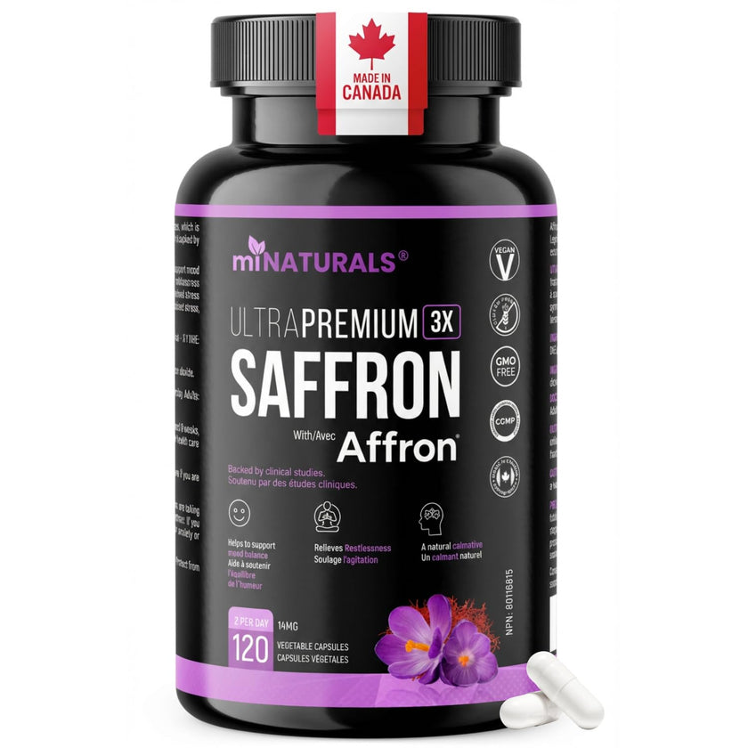 miNATURALS Saffron Supplements 120 Capsules | Clinically Studied Affron Saffron Extract | Stress & Mood Support for Men, Women & Teens | Pure Saffron Pills 🍁 All In One Marketplace Canada