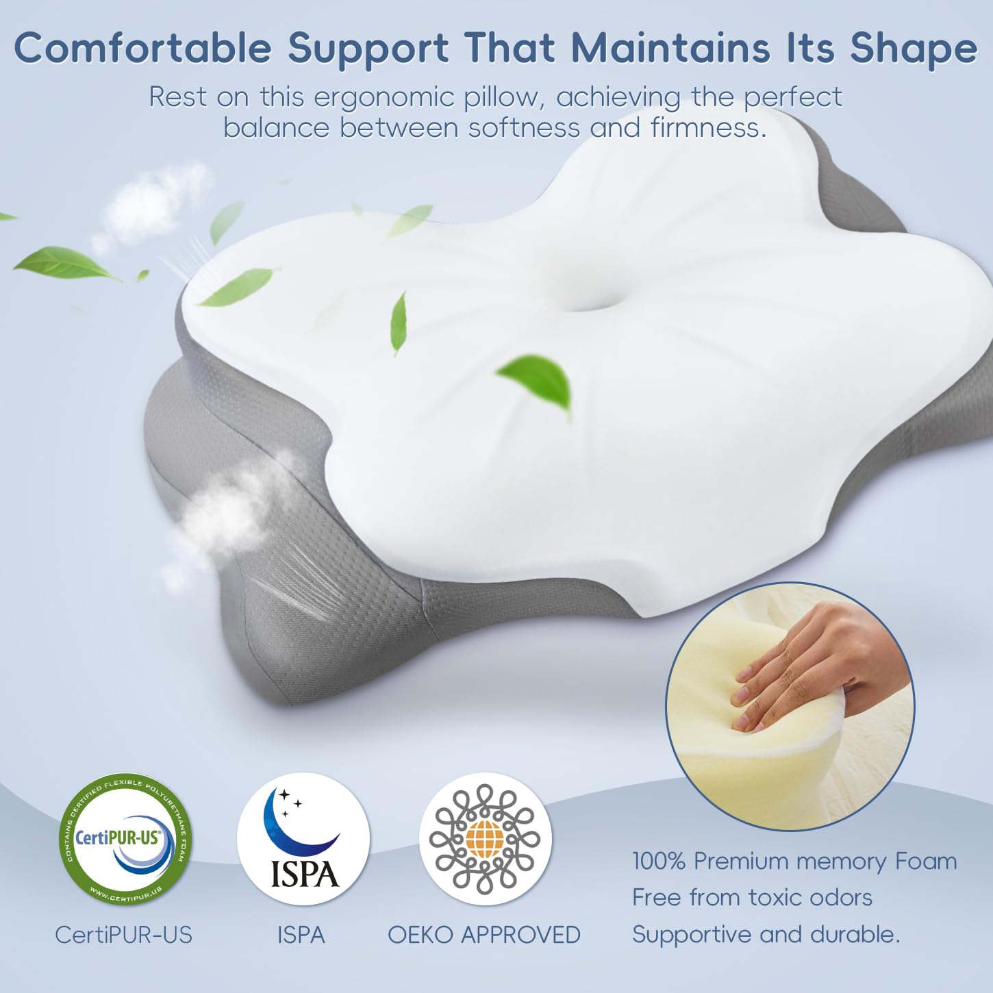 SNUGUP Ergonomic Cervical Neck Pillow, Memory Foam Neck Support Pillow with Contoured Design, Breathable Removable Pillowcase, for Side Back Stomach Sleepers, White 🍁 All In One Marketplace Canada