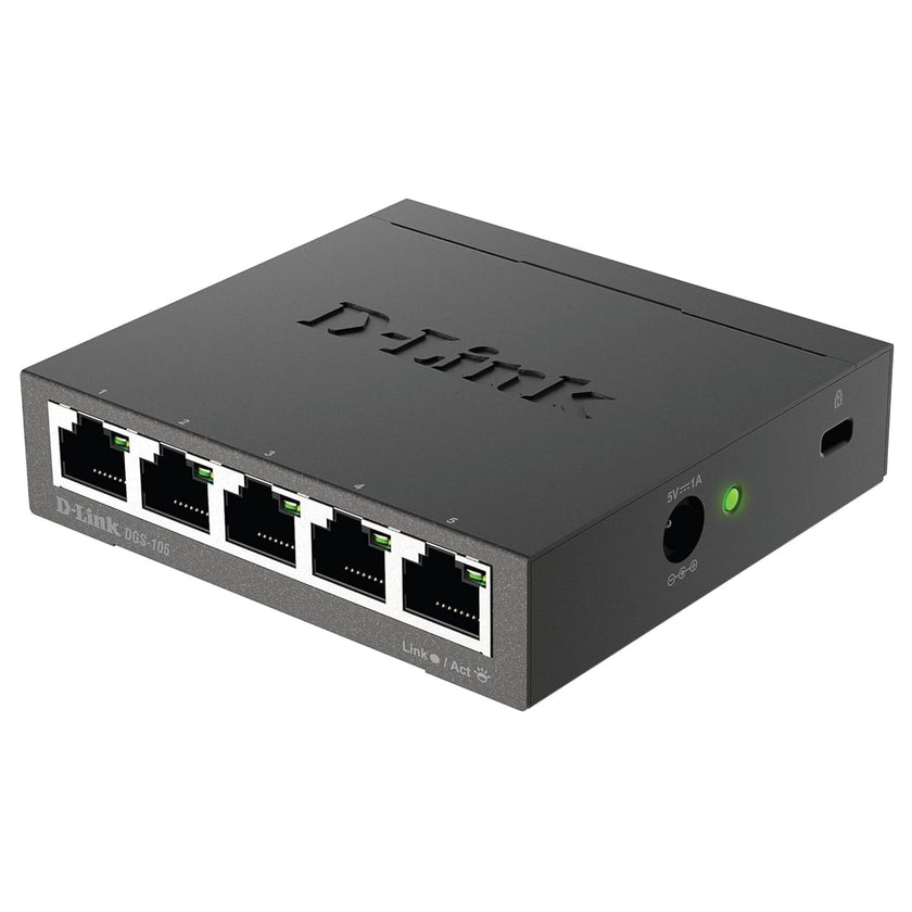 D-Link DGS-105, 5 Port Gigabit Ethernet Switch Unmanaged, Network Splitter, Silent Fanless, Network Hub, Sturdy Metal with Shielded Ports, Desktop/Wall Mount, QoS, Energy Saving, Plug and Play 🍁 All In One Marketplace Canada