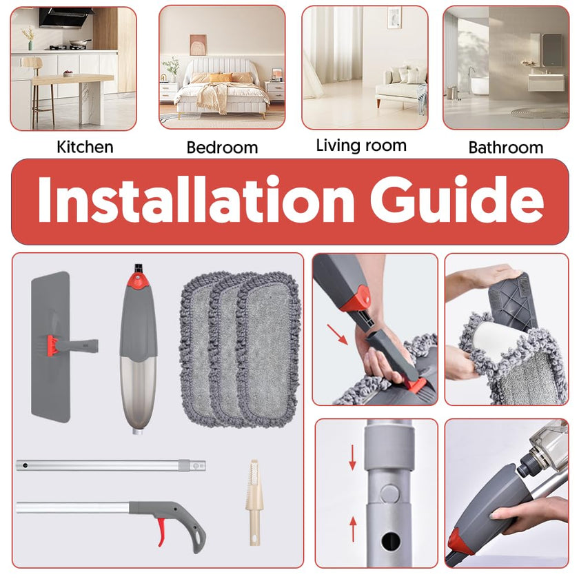 Spray Mop for Floor Cleaning, Domi-patrol Microfiber Floor Mop Dry Wet Mop Spray with 3 Washable Mop Pads & Refillable Bottle, Dust Cleaning Mop for Hardwood Laminate Tile Floors, Gray 🍁 All In One Marketplace Canada