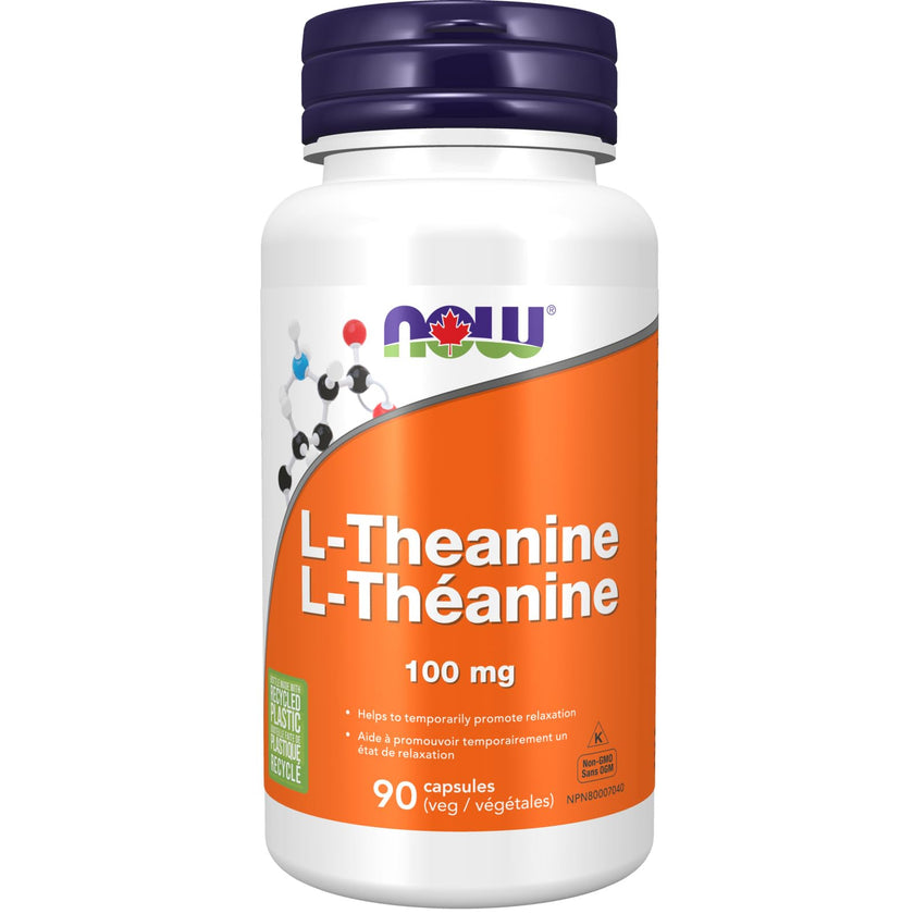 NOW Supplements, L-Theanine 100 mg with Decaf Green Tea, Stress Management, 90 Veg Capsules 🍁 All In One Marketplace Canada