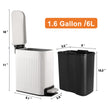 TrashAid Slim Bathroom Trash Can with Lid Soft Close, 6 Liter/1.6 Gallon Stainless Steel Small Garbage Can with Removable Inner Bucket, Step Pedal, Slim Wastebasket for Toilet, Office, Bedroom, White 🍁 All In One Marketplace Canada