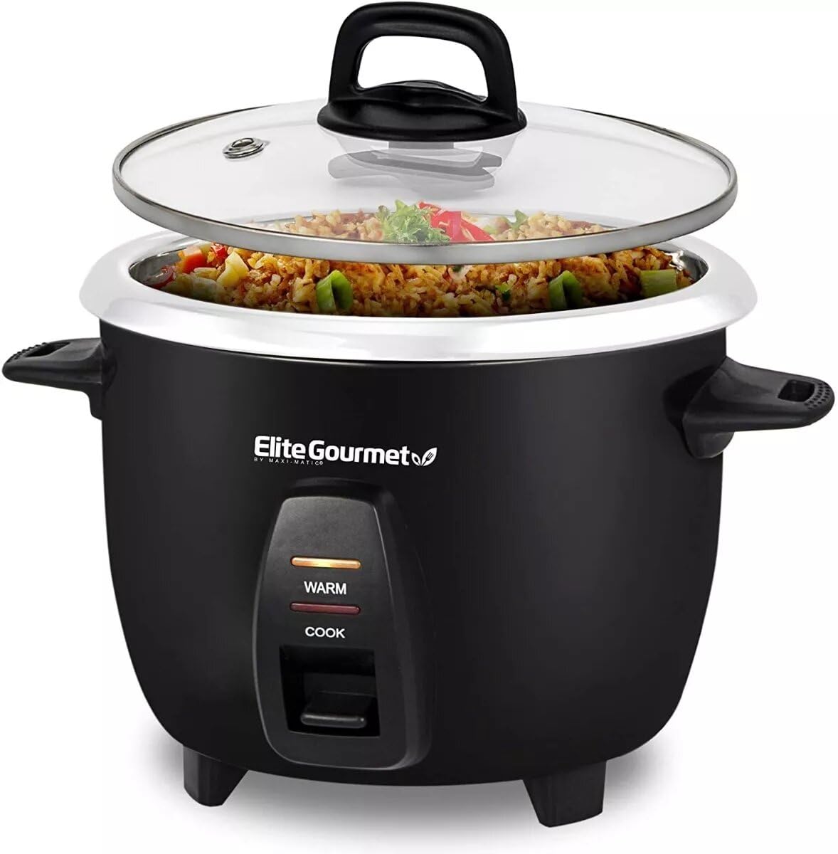 Elite Gourmet Maxi-Matic Electric Rice Cooker with Stainless Steel Inner Pot Makes Soups, Stews, Porridge's, Grains and Cereals, 10 cups cooked (5 Cups uncooked), Black, ERC-2010B 🍁 All In One Marketplace Canada