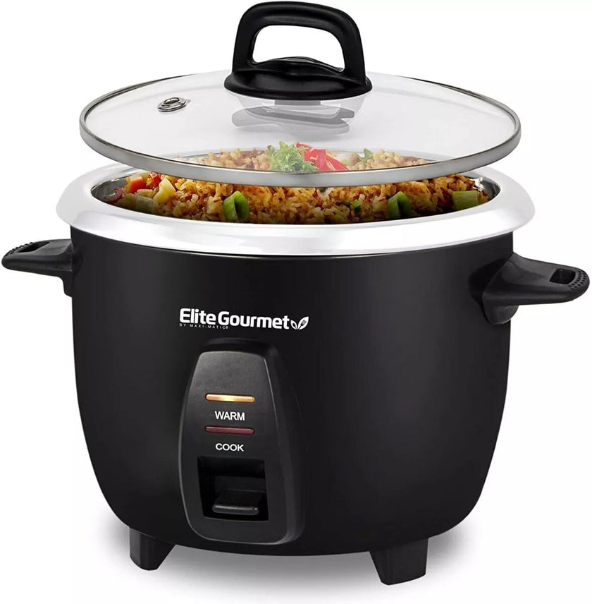 Elite Gourmet Maxi-Matic Electric Rice Cooker with Stainless Steel Inner Pot Makes Soups, Stews, Porridge's, Grains and Cereals, 10 cups cooked (5 Cups uncooked), Black, ERC-2010B 🍁 All In One Marketplace Canada