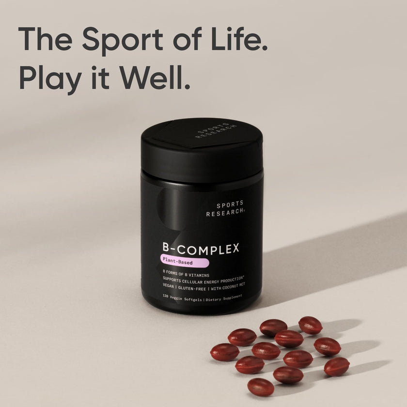 Sports Research® Vitamin B-Complex - Full Spectrum of B Vitamins with Methylated B12 & Folate - Gluten Free · Plant-Based · Non-GMO · Vegan-Friendly Formula - 120 Veggie Softgels 🍁 All In One Marketplace Canada