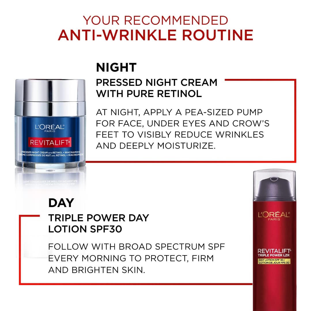 L'Oreal Paris Retinol Pressed Night Cream with Niacinamide, Reduces the Look of Wrinkles & Hydrates Skin, Revitalift Triple Power LZR, Skincare, 47 ml 🍁 All In One Marketplace Canada