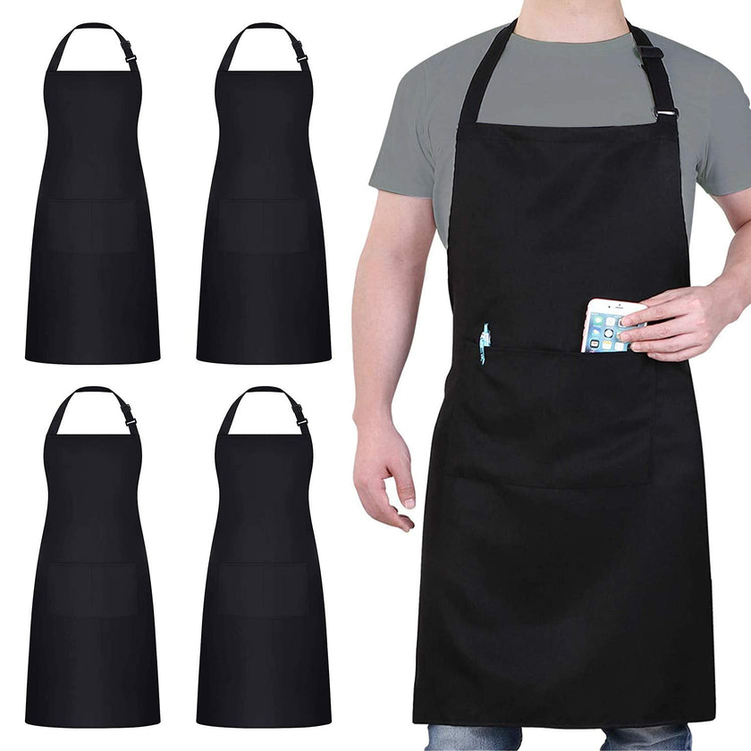 4 Packs Chef Apron, Black Waterproof Apron, Adjustable Apron with 2 Pockets for Men Women, Professional Apron for Kitchen Cooking Gardening Painting Baking Restaurant (Black) 🍁 All In One Marketplace Canada