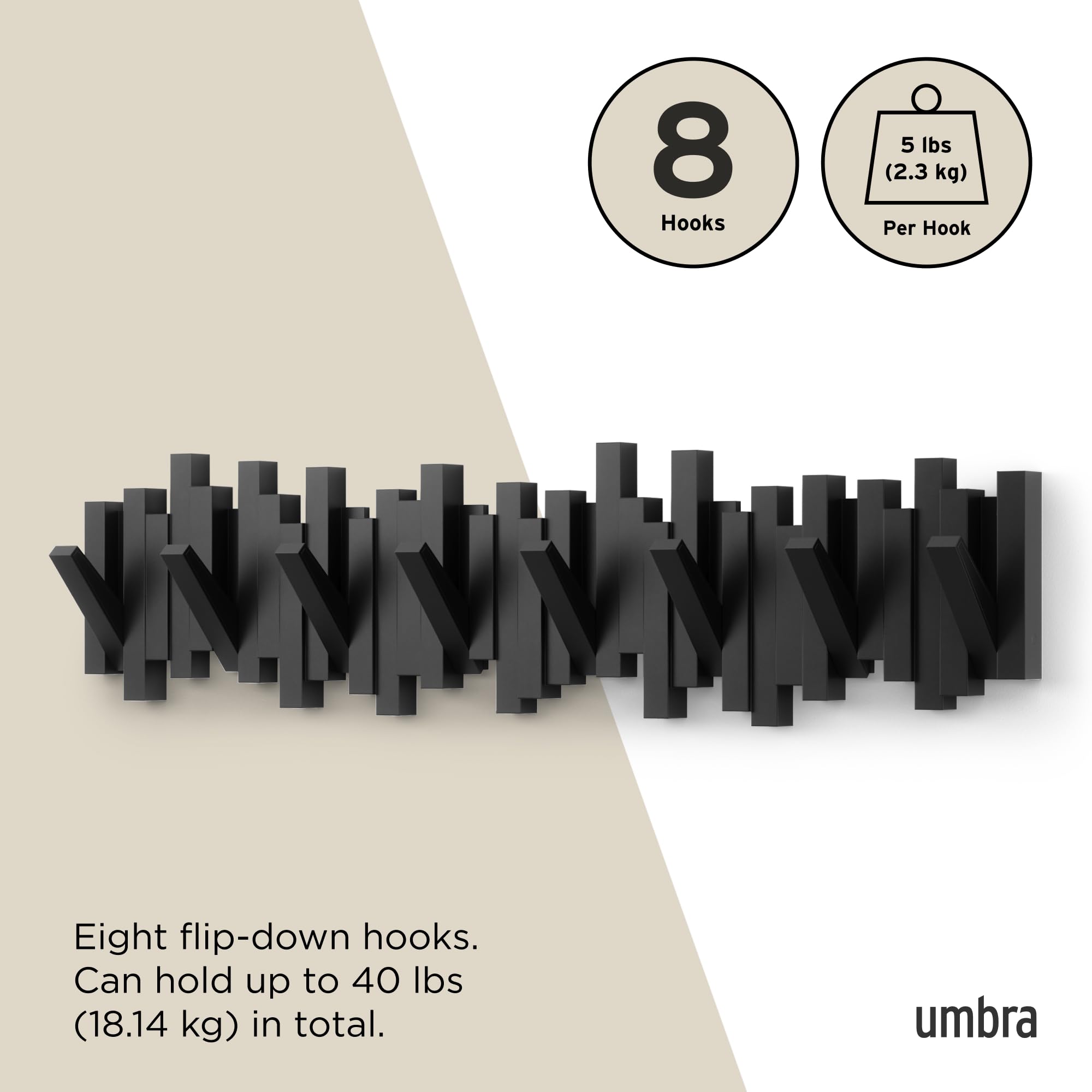 Umbra Sticks Wall-Mounted Coat Rack Rail Hook with 8 Retractable Pegs – Modern, Space-Saving Storage Organizer, Black 🍁 All In One Marketplace Canada